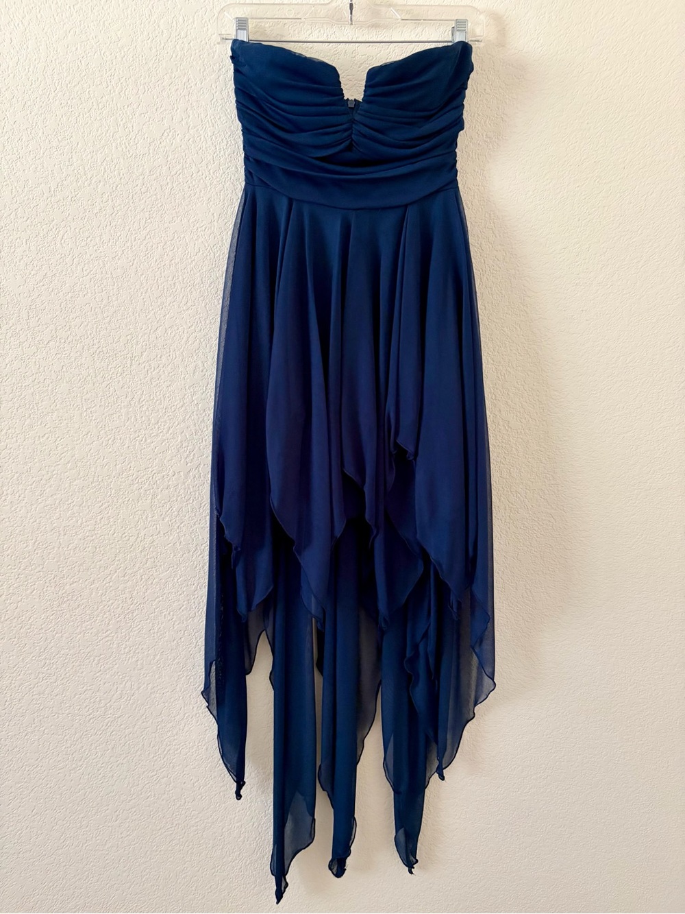 Trixxi Strapless Navy Blue Handkerchief Hem Dress Size Small
